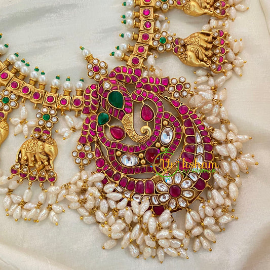 Precious Kundan Jadau Temple Guttapusalu Haram -Ganesh Pendant -J1000