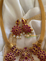 Gold Look Alike Sri Namam AD Stone Short Neckpiece-Red-G3323