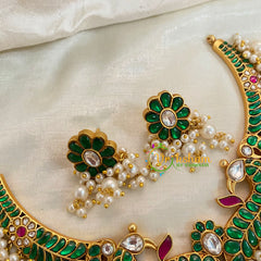 Green Precious Jadau Kundan Short Neckpiece -Pearl Finish -J937