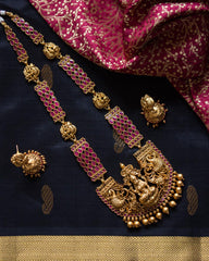 4 Layer Long Laxmi Haaram with Red Stones-G742