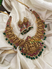 Premium Lakshmi Temple Short Neckpiece-Green Bead-G3351