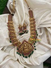 Premium Lakshmi Temple Haram Long Neckpiece-Green Bead-G3350