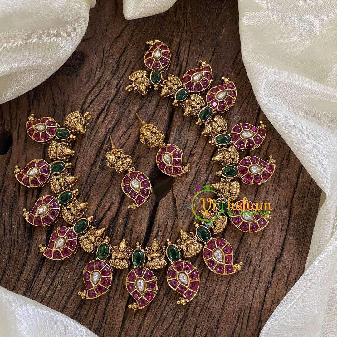 AD Stone Maanga Choker Short Neckpiece-Red Green-G10304