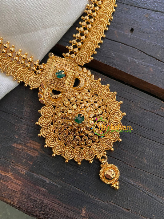 Traditional Kerala Coin Style Short Neckpiece-Green-G4278