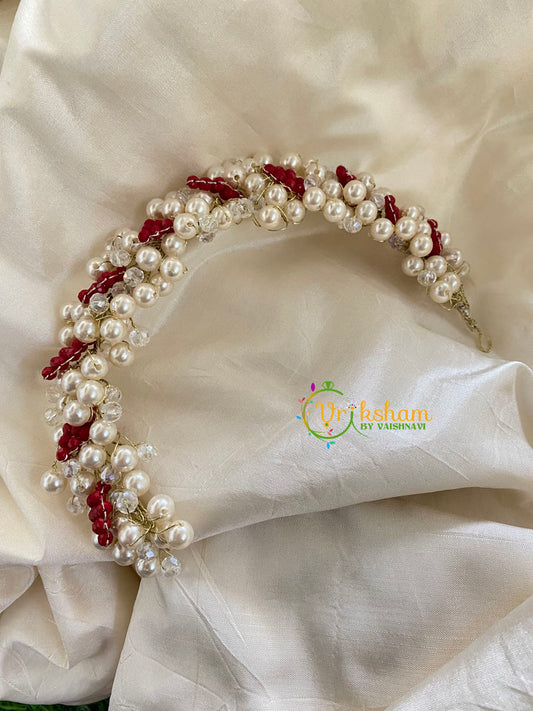 White and Red Bead Bridal Hair Accessory-H071