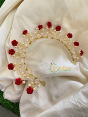 Red Floral Bead Veni-Bridal Hair Accessory-H073