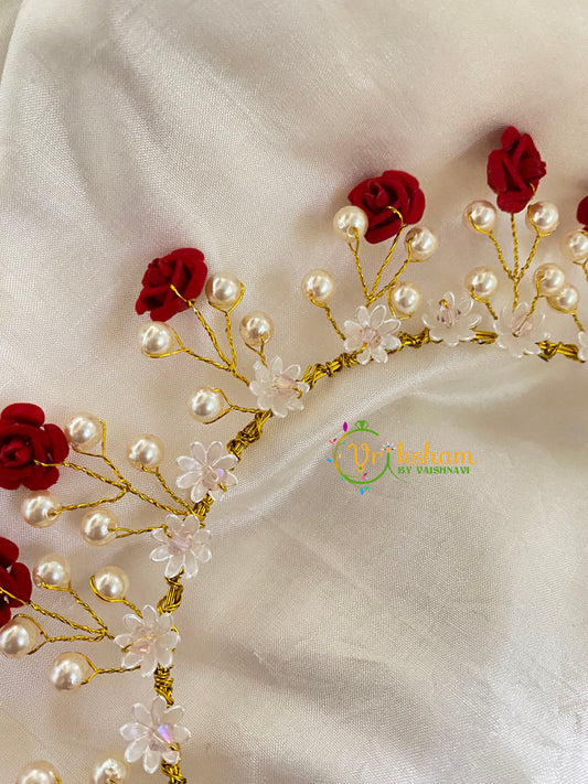 Red Floral Bead Veni-Bridal Hair Accessory-H073