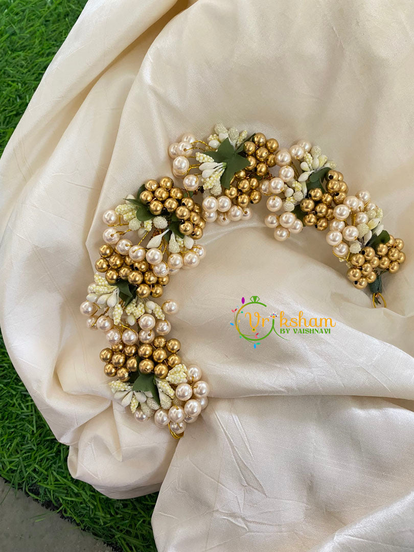 Gold and White Bead Bridal Hair Accessory-H075