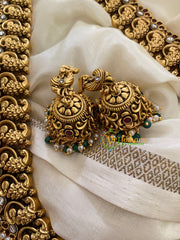 Premium Gold Look Alike Temple Haram-Green Beads -G3399