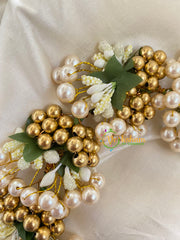 Gold and White Bead Bridal Hair Accessory-H075
