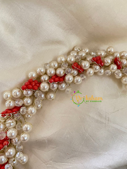 White and Red Bead veni-Bridal Hair Accessory-H076