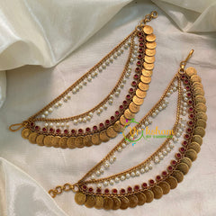 Lakshmi Coin Maatil with two layered pearl -Red -G8501