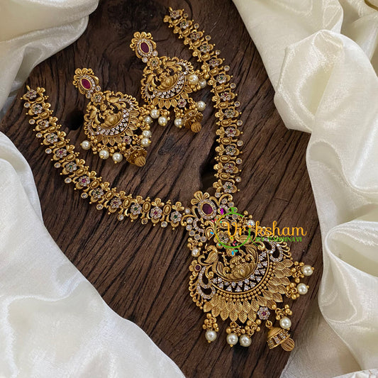 Gold Look Alike Lakshmi Pendant Short Neckpiece-Pearl-G10313