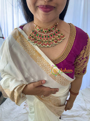 Precious Jadau Kundan Statement Bridal High Neck Choker-Red Green-J715