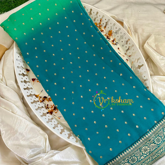 Aqua Blue Green Fancy Chiffon Saree -VS1832