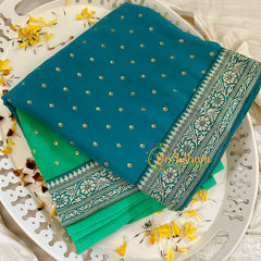 Aqua Blue Green Fancy Chiffon Saree -VS1832