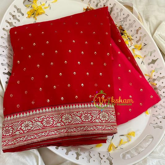 Red Fancy Chiffon Saree -VS1833