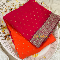 Red Orange Fancy Chiffon Saree -VS1834