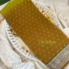 Mustard Yellow Green Fancy Chiffon Saree -VS1835