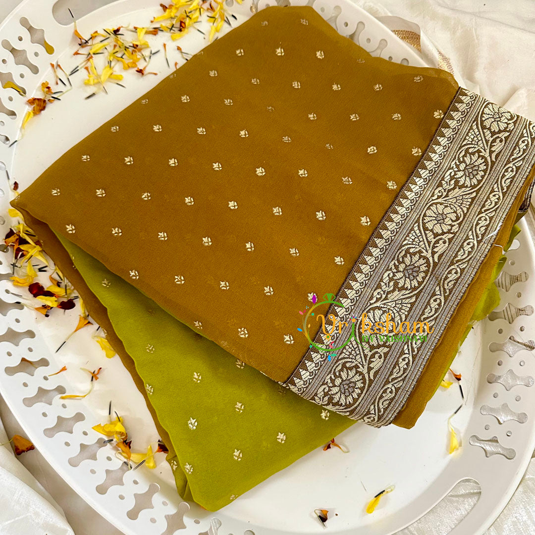 Mustard Yellow Green Fancy Chiffon Saree -VS1835