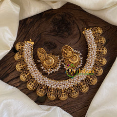 Cluster Pearl Laskhmi Coin Choker Short Neckpiece-G10288