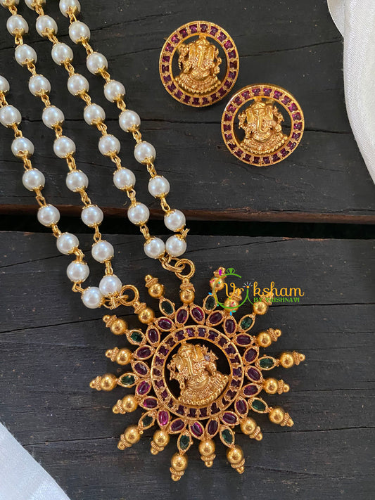 Layered Pearl Pendant Chain -Lakshmi Pendant -G7687