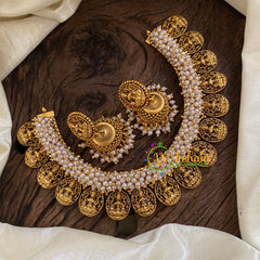 Cluster Pearl Laskhmi Coin Choker Short Neckpiece-G10288