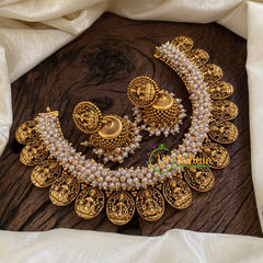 Cluster Pearl Laskhmi Coin Choker Short Neckpiece-G10288