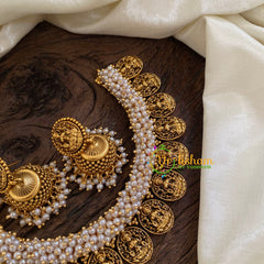 Cluster Pearl Laskhmi Coin Choker Short Neckpiece-G10288