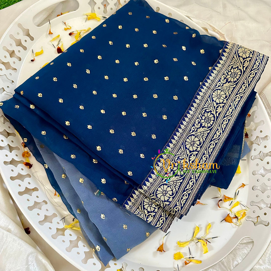 Blue Grey Fancy Chiffon Saree -VS1839