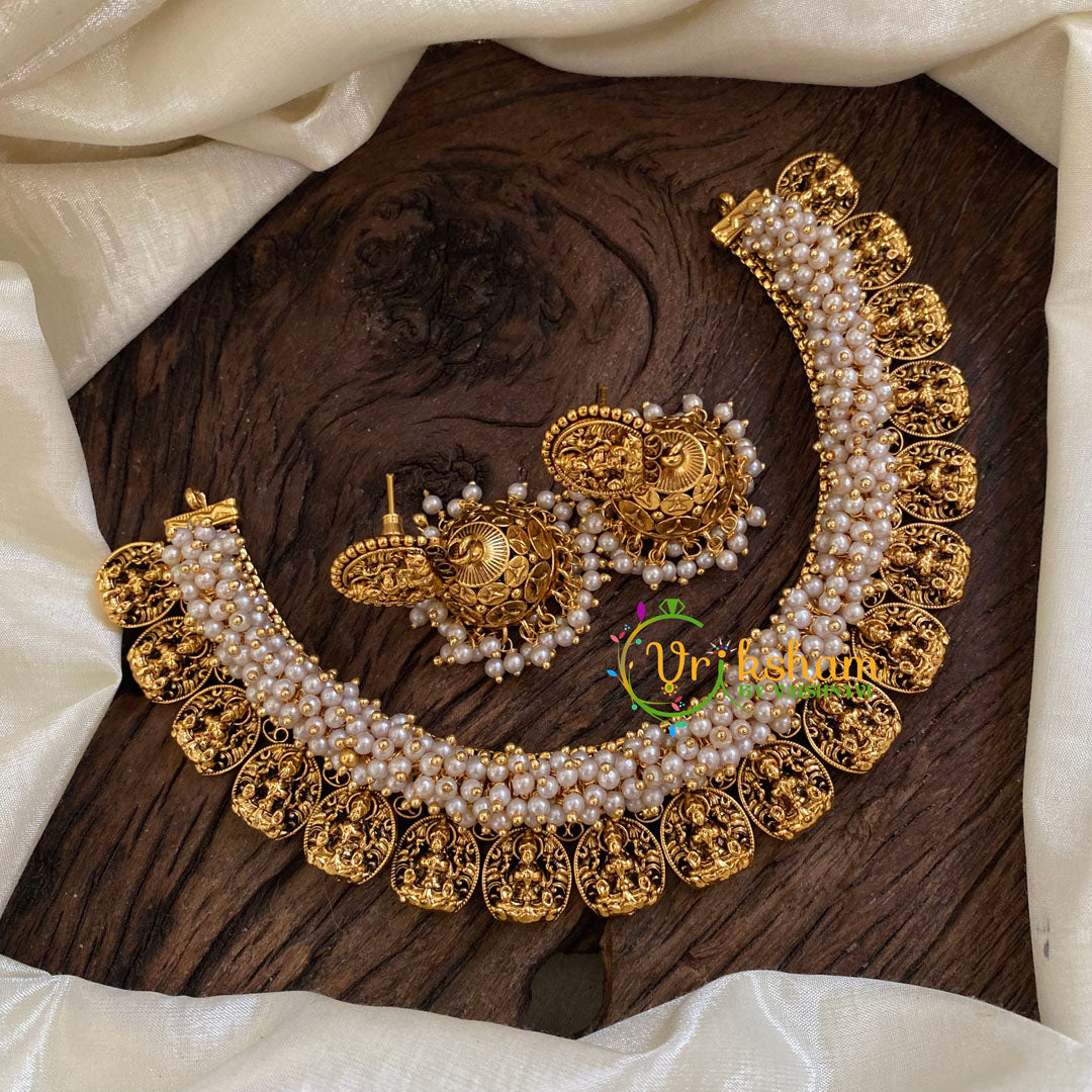 Cluster Pearl Laskhmi Coin Choker Short Neckpiece-G10289