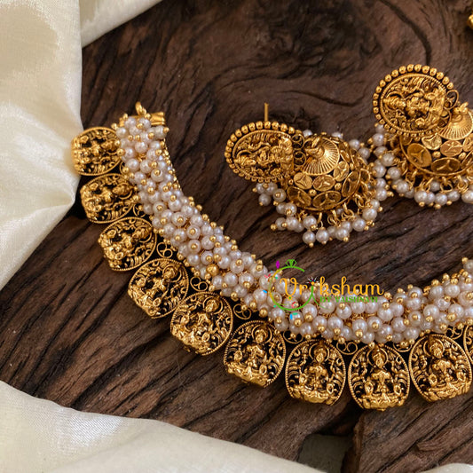 Cluster Pearl Laskhmi Coin Choker Short Neckpiece-G10289