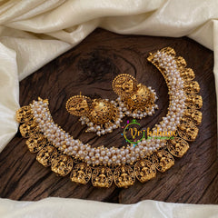 Cluster Pearl Laskhmi Coin Choker Short Neckpiece-G10289