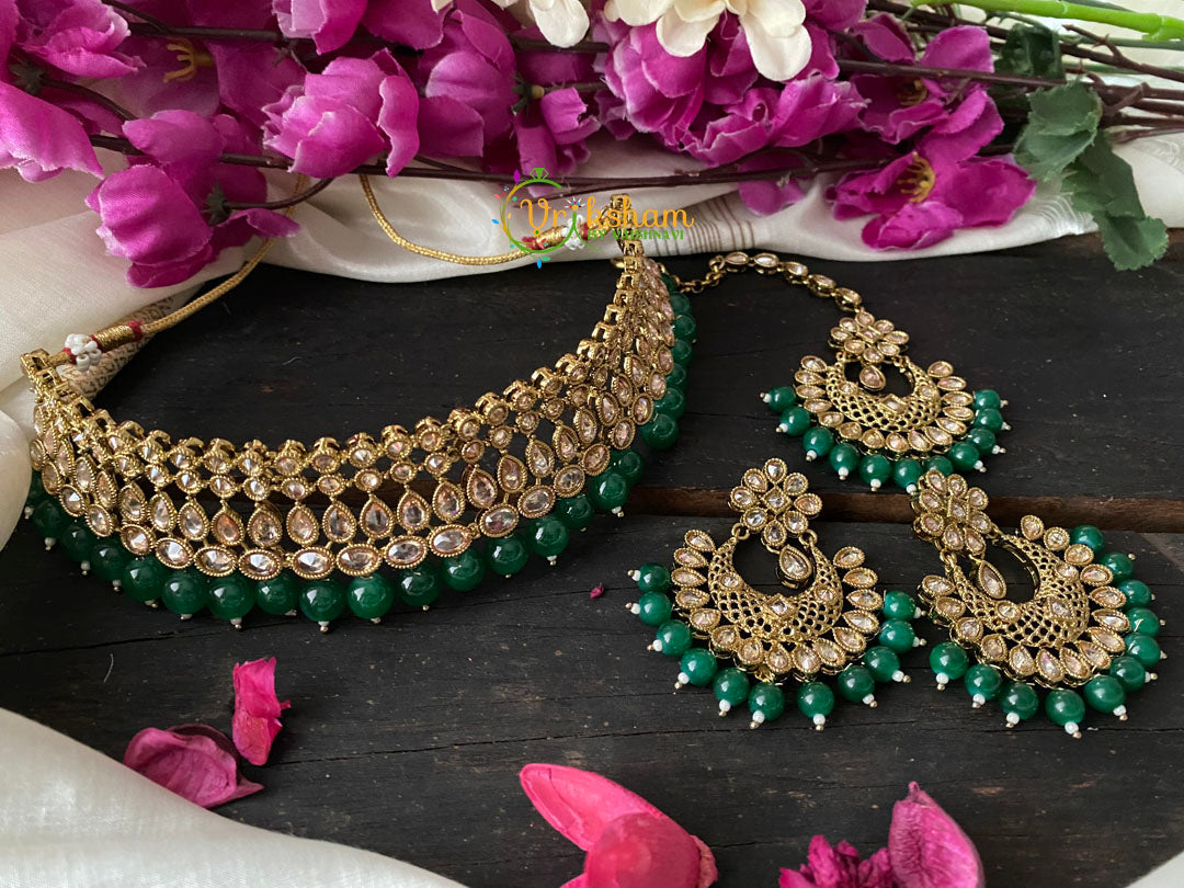 Premium Kundan Bridal Set - Green Beads-G2731