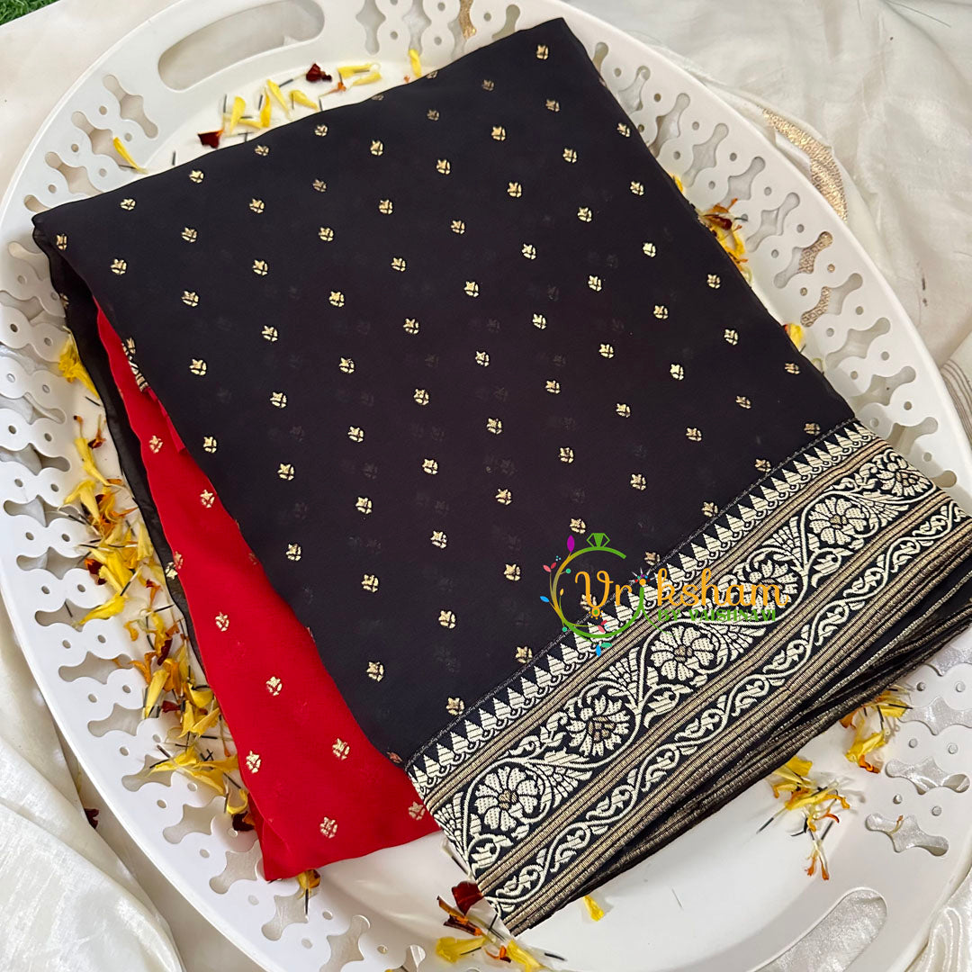 Red Black Fancy Chiffon Saree -VS1843