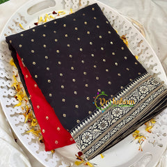 Red Black Fancy Chiffon Saree -VS1843