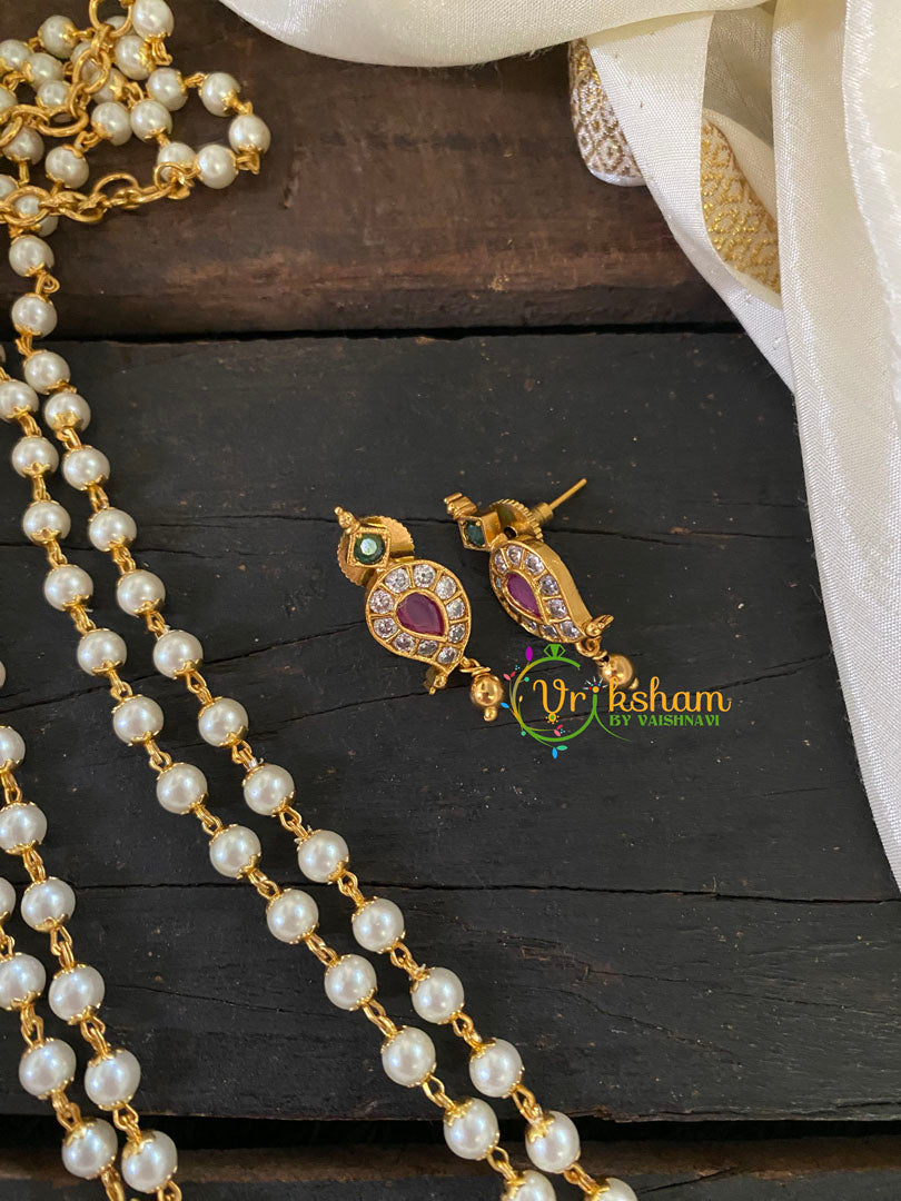 Pearl Two Layer Chain Necklace Layered Pearl Pendant Chain -Dual