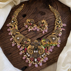 Pink Bead Antique Choker Short Neckpiece-Elephants-G10326