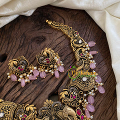 Pink Bead Antique Choker Short Neckpiece-Elephants-G10326