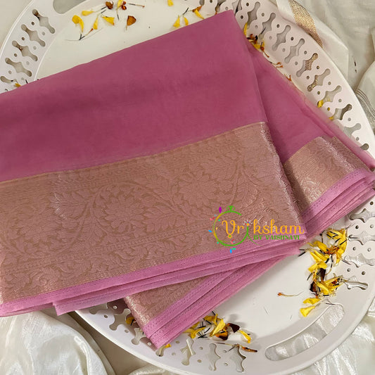 Onion Pink Organza Saree-VS1852