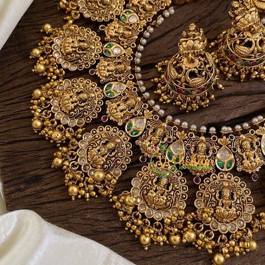 Coin Style Lakshmi Choker Short Neckpiece-Gold bead-G10342