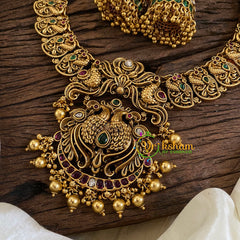 Premium AD Stone Pendant Short Neckpiece-Gold Bead-G10348