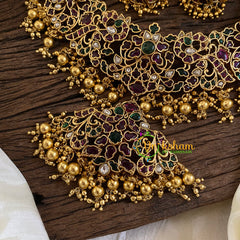 Premium AD Stone Pendant Short Neckpiece-Gold Bead-G10346