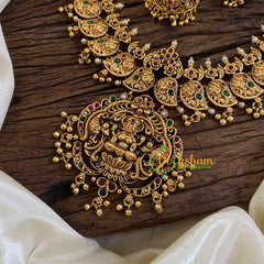 Gold Look Alike Lakshmi Pendant Short Neckpiece-Gold bead-G10340