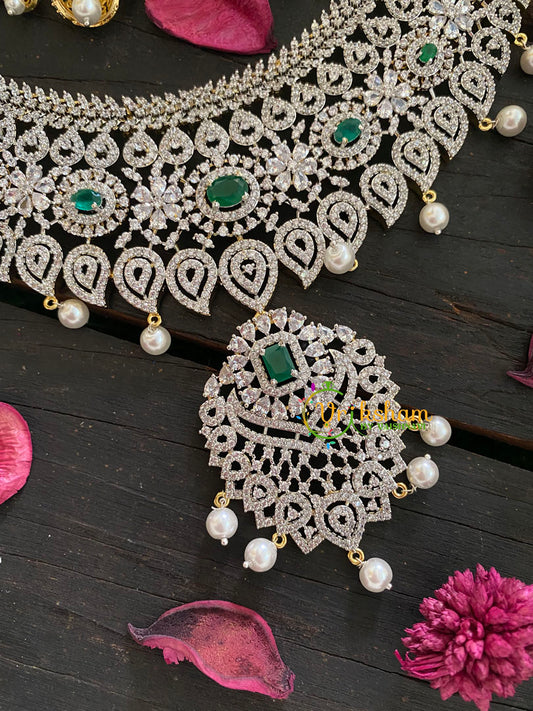 Green Stone American Diamond Bridal Neckpiece-G4309