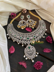 Green Stone American Diamond Bridal Neckpiece-G4309