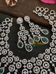 Green Stone American Diamond Bridal Choker-Tear Drops-G4310