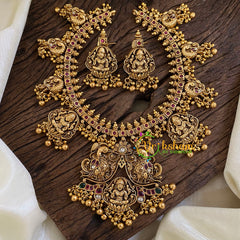 Gold Look Alike Lakshmi Pendant Short Neckpiece-Gold bead-G10339