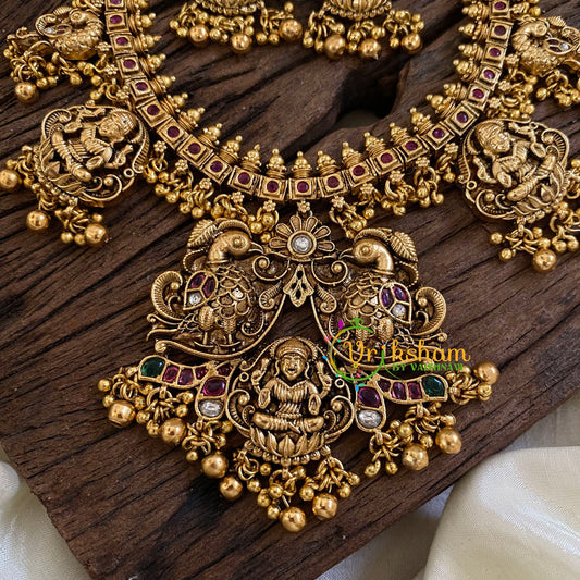 Gold Look Alike Lakshmi Pendant Short Neckpiece-Gold bead-G10339