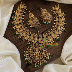 Gold Look Alike Lakshmi Pendant Short Neckpiece-Green Bead-G10338